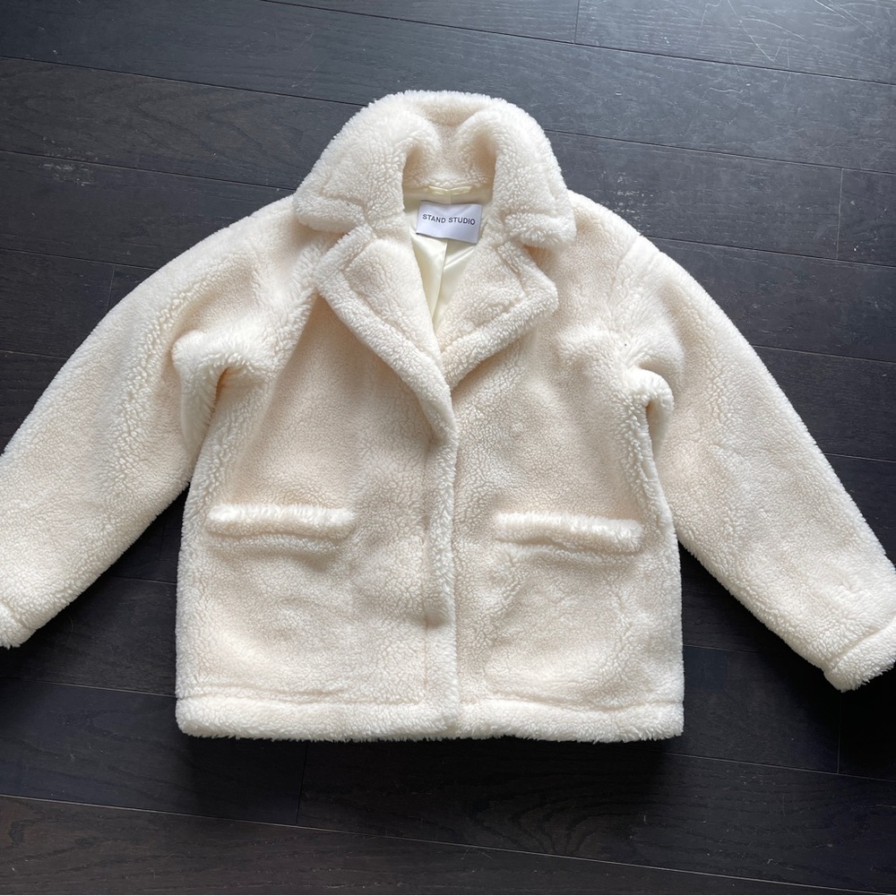 Stand Studio Marina Faux Fur Short Jacket women 34 white coat